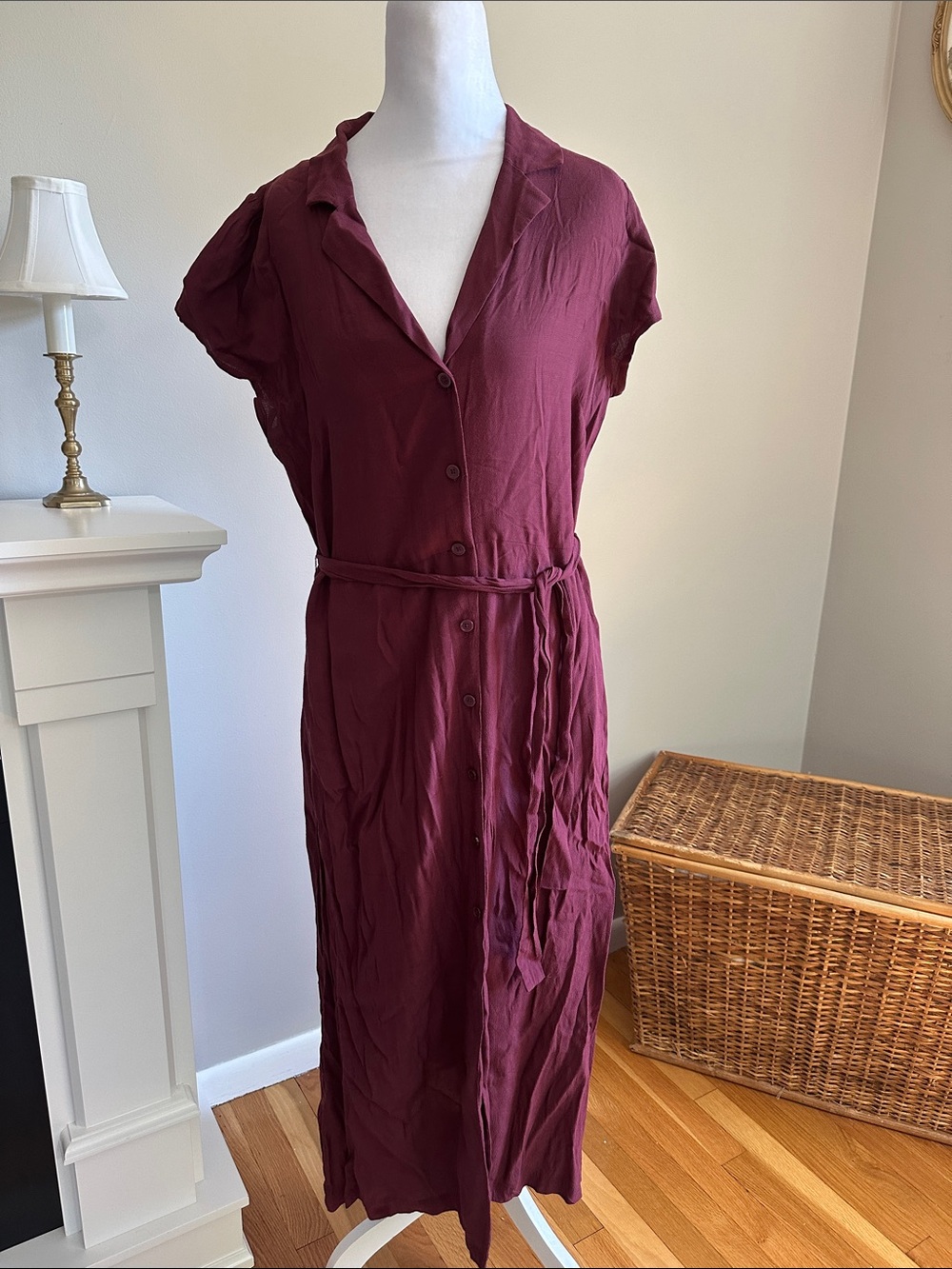 Wilfred Burgundy Midi Shirt Dress with Pockets, Sz M